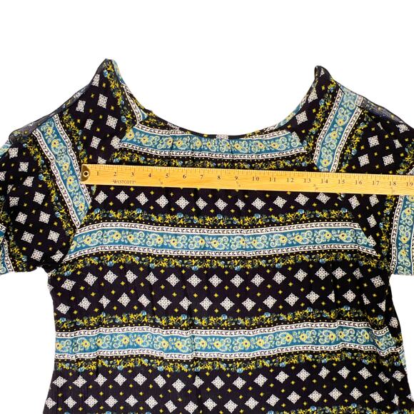 True Light Boho Floral Mixed Print Split Sleeve Cold Shoulder Top Blouse - Picture 13 of 16